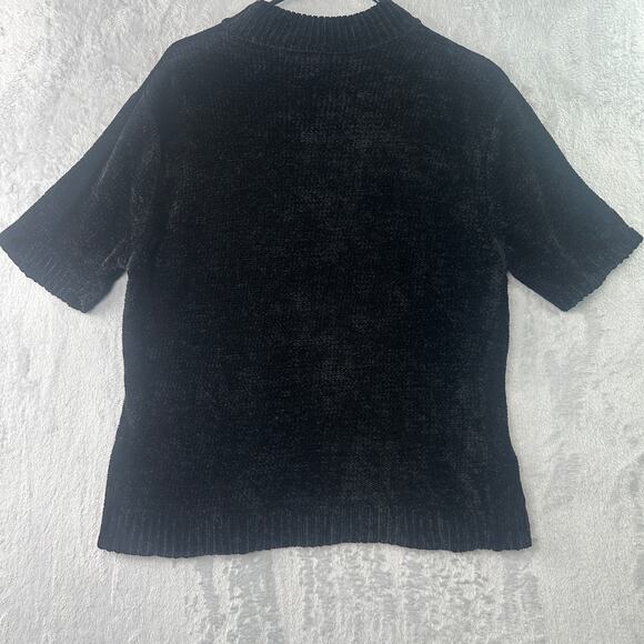 Banana Republic Chenille Short Sleeve Mock Neck Top • Black • Size L - Picture 2 of 6